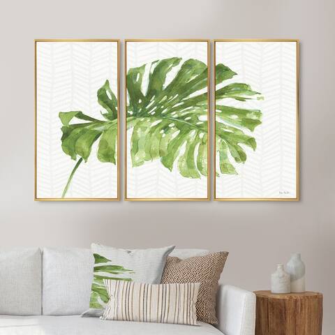 Designart 'Mixed Botanical Green Leaves V' Farmhouse Framed Art Prints Set of 3 - 4 Colors of Frames