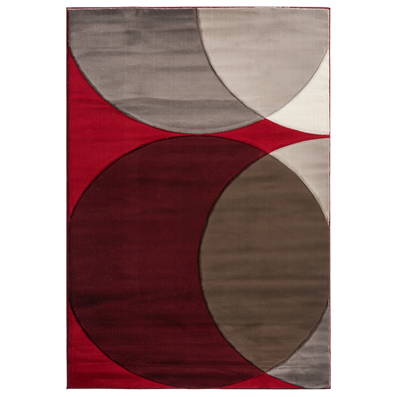 Rhodes Collection Abstract Circle Area Rug - 6'9'' X 9'6'' - Red