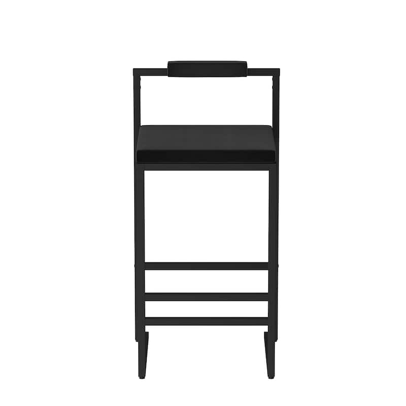 Modern Velvet Upholstered Bar Stools with Black Frame Set of 2