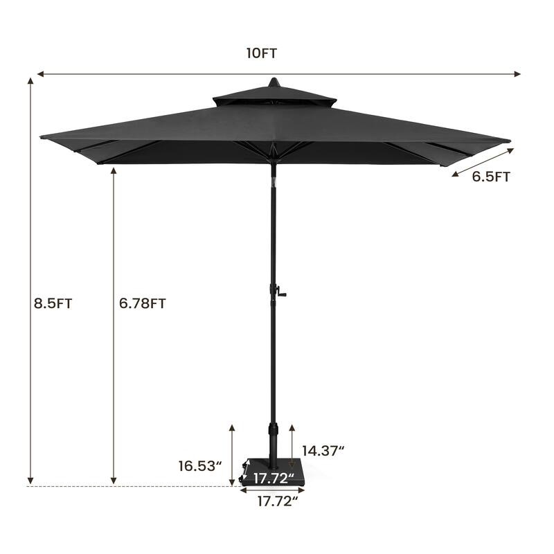 Pellebant Outdoor Patio 10 X 6.5 FT Double Top Market Umbrella with Wheels Base