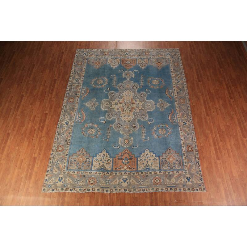 Traditional Blue Tabriz Persian Area Rug Hand-Knotted Wool Carpet - 9'4"x 12'5"