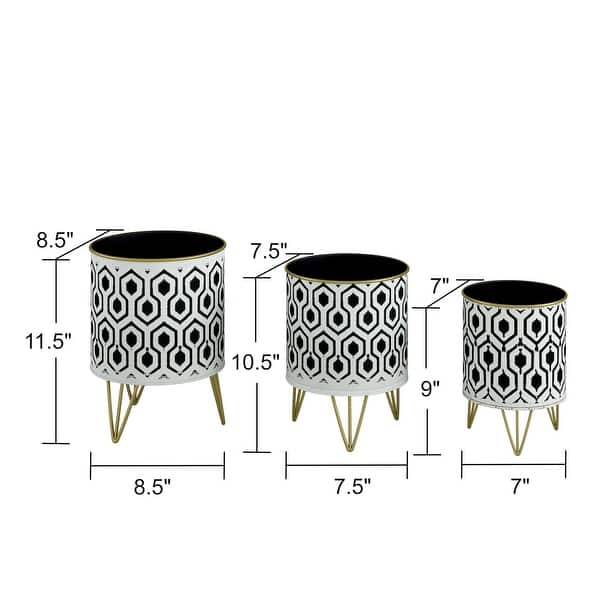 Andrey Black/White Hexagonal Indoor Metal Pot Planters (Set of 3) - 11.5"H x 8.5"W x 8.5"D