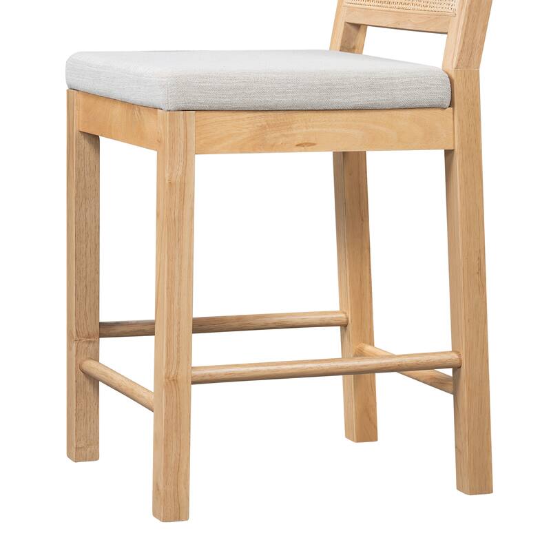 Christopher Knight Home - Elowen Natural Rattan Woven Back with Upholstered Counter Bar Stool (Set of 2)