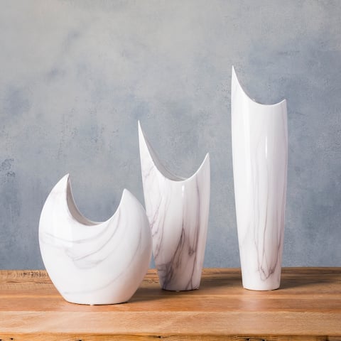 Dobri White Ceramic Modern Decorative Vase (Set of 3)