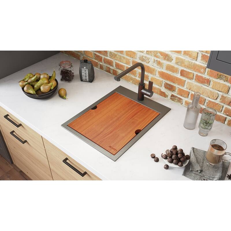 Ruvati 15 x 20 inch Gunmetal Black Stainless Steel Workstation Bar Sink Topmount - RVH8210BL