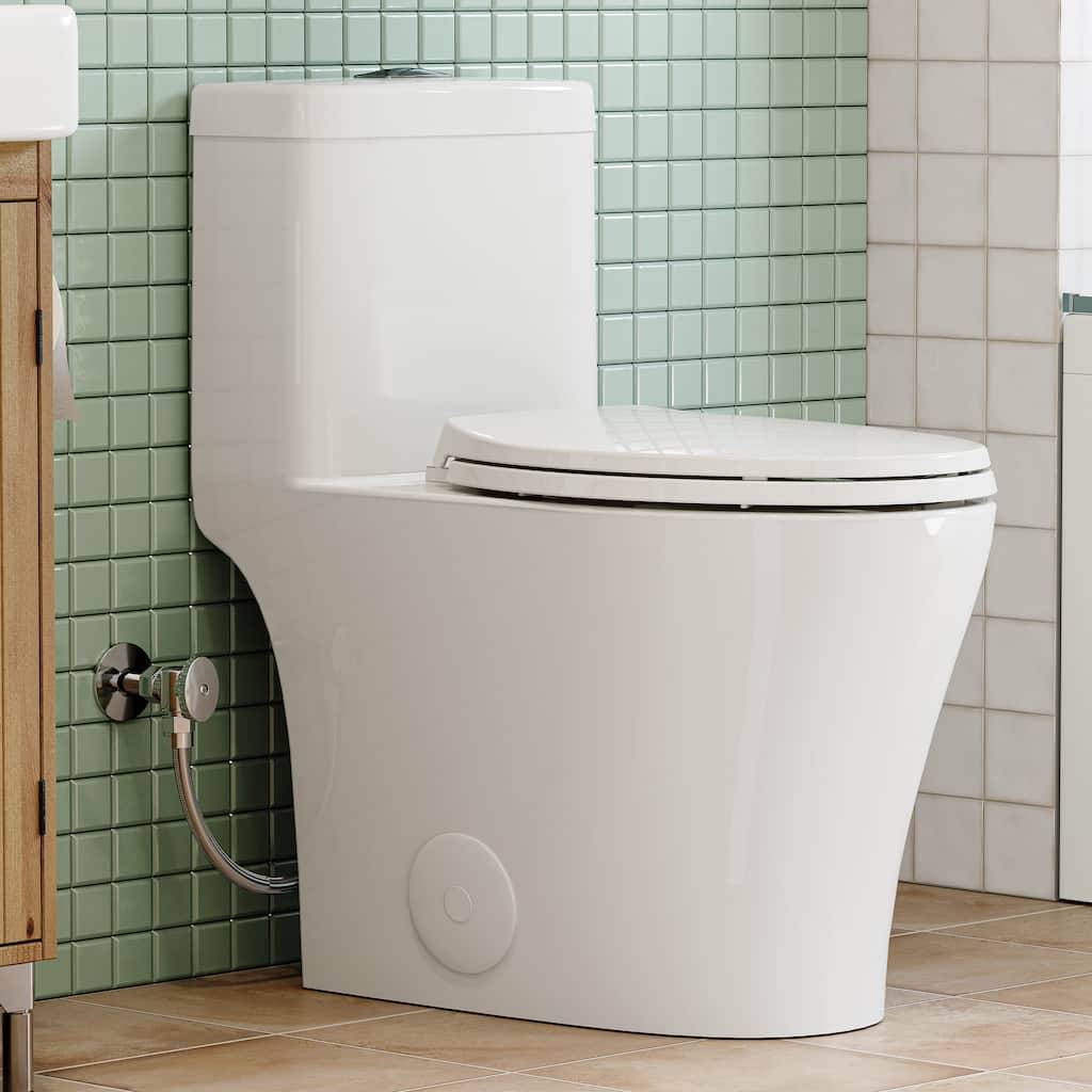 HOROW 1 Piece Compact Elongated ADA Height Dual Flush Toilet White 0.8 1.26 GPF 1000g Flush Seat Included