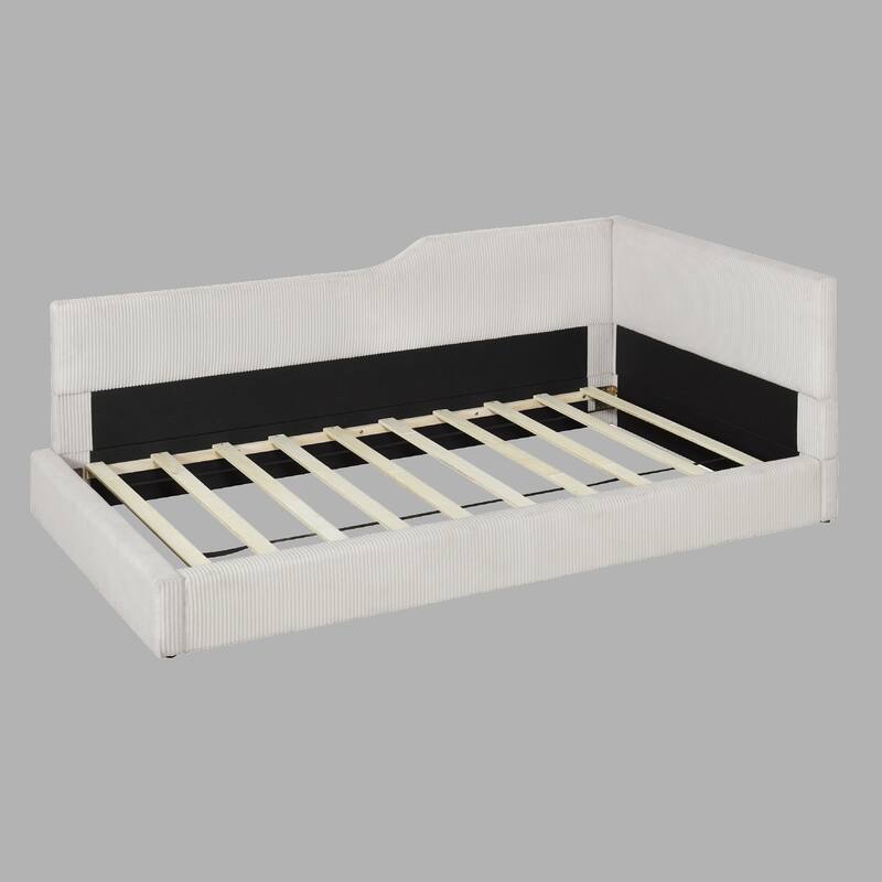 Twin Size L-Shaped Corduroy Daybed, Upholstered with Solid MDF Frame, Stylish Seating - Beige - Twin