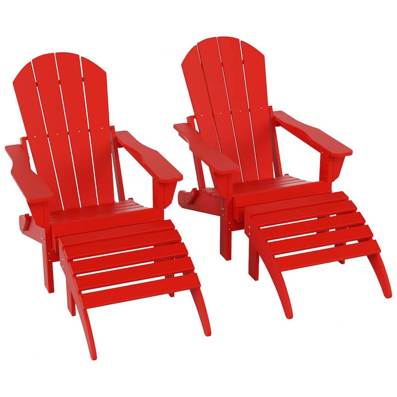 Polytrends Laguna Hdpe All Weather Outdoor Patio Foldable Adirondack Chairs With Ottomans (5-Piece Set)