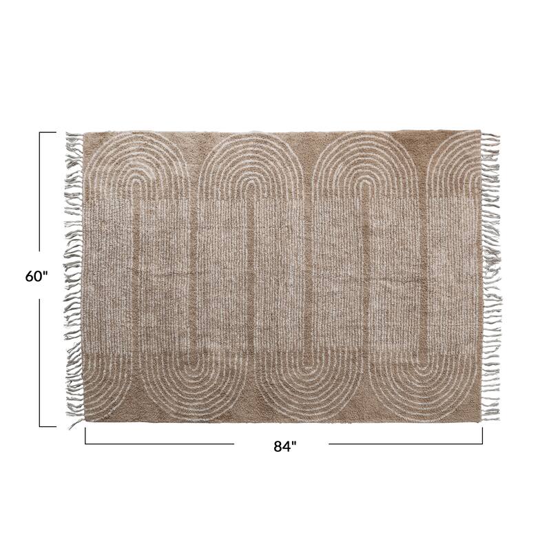 Cotton Tufted Rug with Arched Geometric Pattern and Fringe - 84.0"L x 60.0"W x 0.5"H - 84.0"L x 60.0"W x 0.5"H