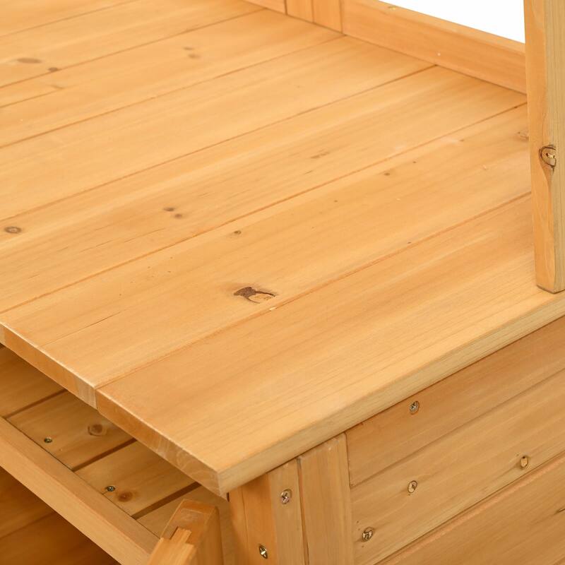 Fir Wood Garden Work Table - Potting Bench with Hutch, Drawer & Adjustable Shelves