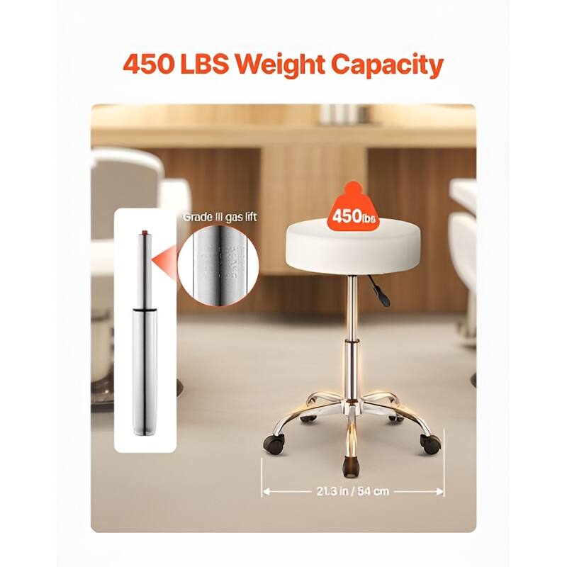 Adjustable Faux Leather Counter Stool with Wheels, 450 lbs Capacity - 21.3 x 21.3 x (21.7-28.0) in