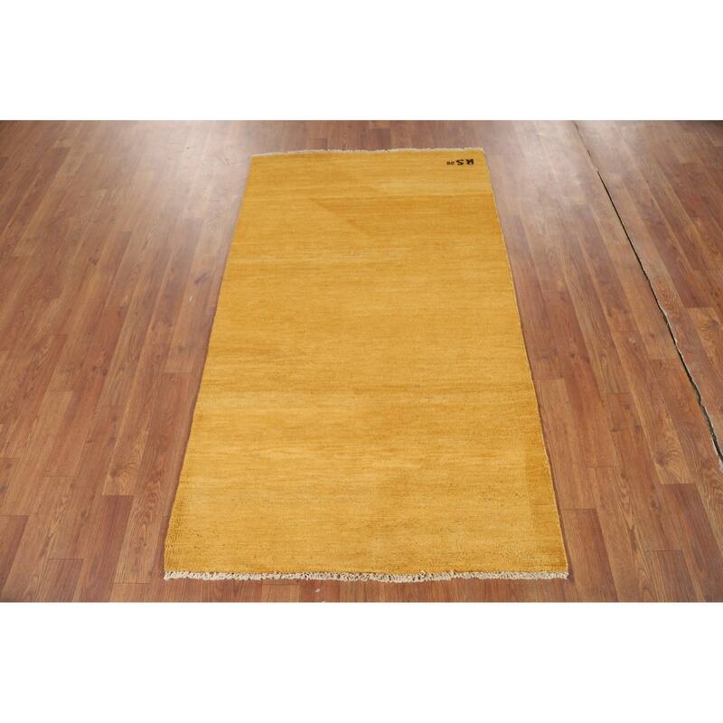 Modern Yellow Gabbeh Oriental Foyer Rug Handmade Wool Carpet - 2'11"x 4'11"