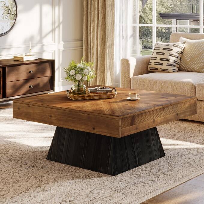 .39.37'' Solid Wood Square Coffee Table, Rustic Square Center Table