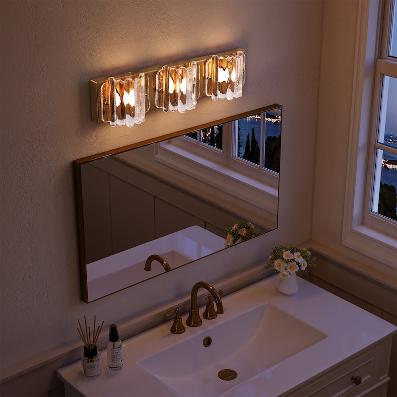 3-Light LED Bathroom Vanity Light with Rippled Glass Shade