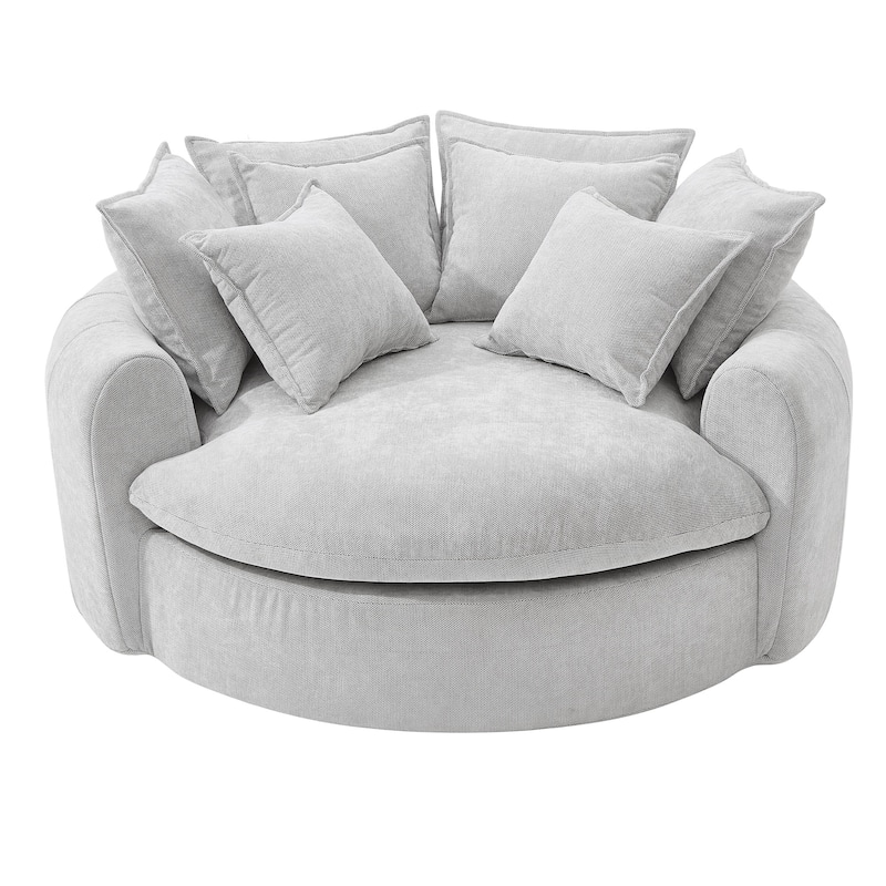 Roomfitters Oversized Round Chaise Sofa 59.8" Upholstered Loveseat with 8 Pillows, Accent Chair for Living Room