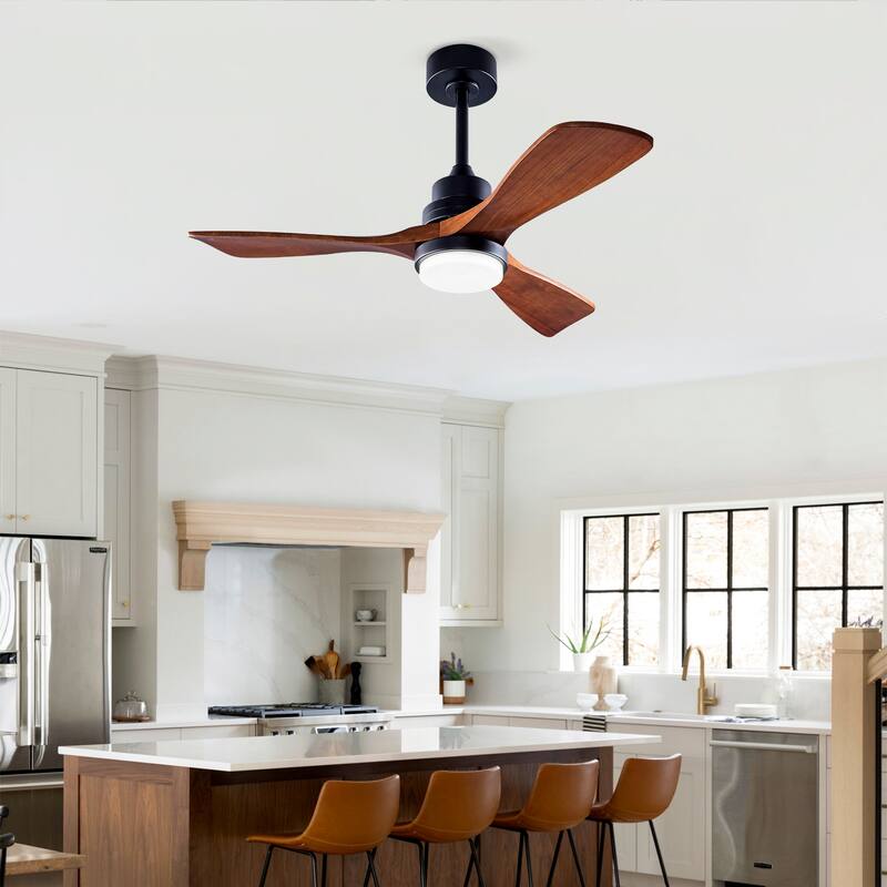 42 Inch Modern Ceiling Fan With 3 Color Dimmable 3 Solide Wood Blades Remote Control Reversible DC Motor With Led Light