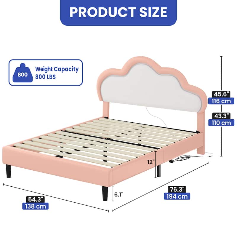 Moasis PU Adjustable Cloud Headboard Bed Frame Platform with LED