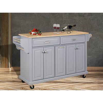 Rolling Kitchen Island Cart with 2-Drawers, Kitchen Storage Cabinet on Wheels with 2-Doors and Inner Adjustable Shelves