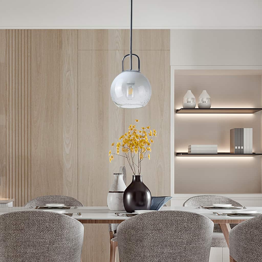 1-Light Pendant Light with Glass Shade for Bedroom Dining Room Kitchen - Chrome