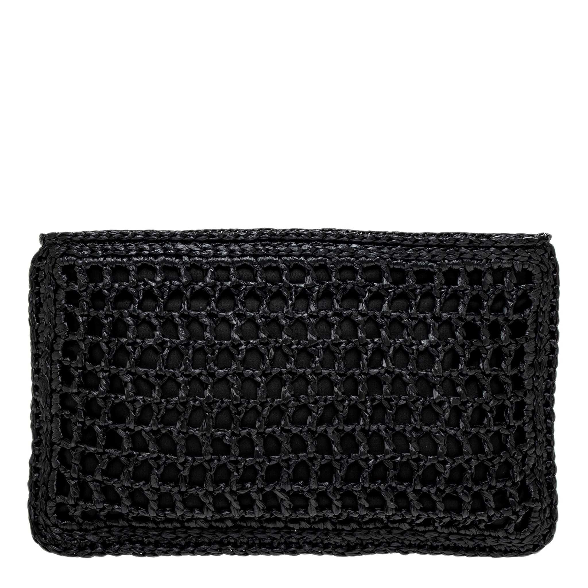 Prada Raffia Logo Envelope Clutch - Black - Overstock - 43005060