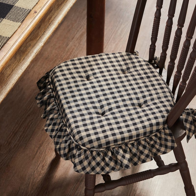 Black Check Ruffled Chair Pad 16.5x18 - 16.5x18 - Single - Black