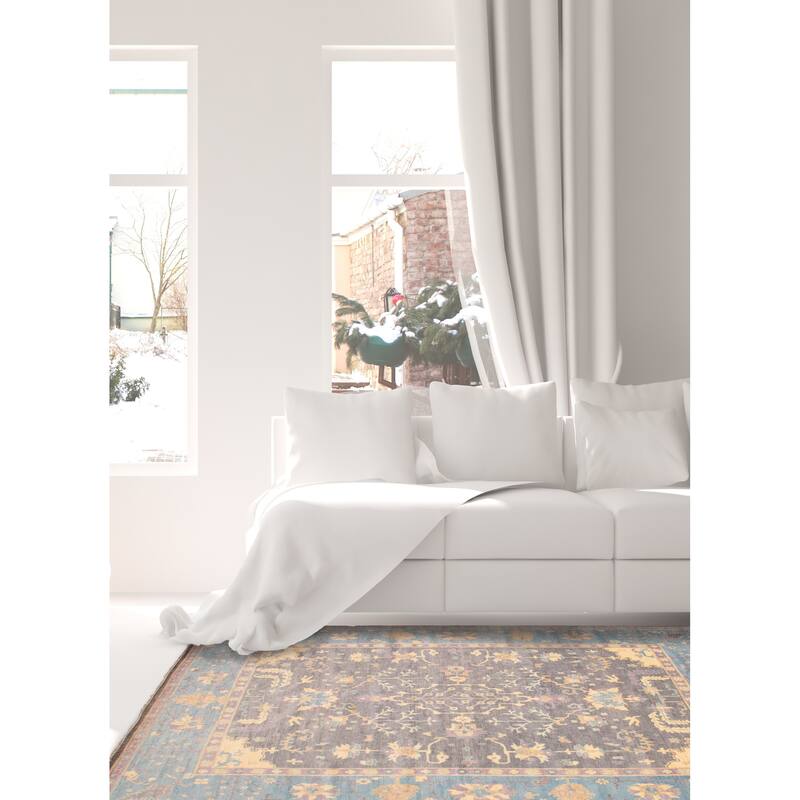 ECARPETGALLERY Hand-knotted Modern Oushak Dark Grey Wool Rug - 11' 10" x 15'