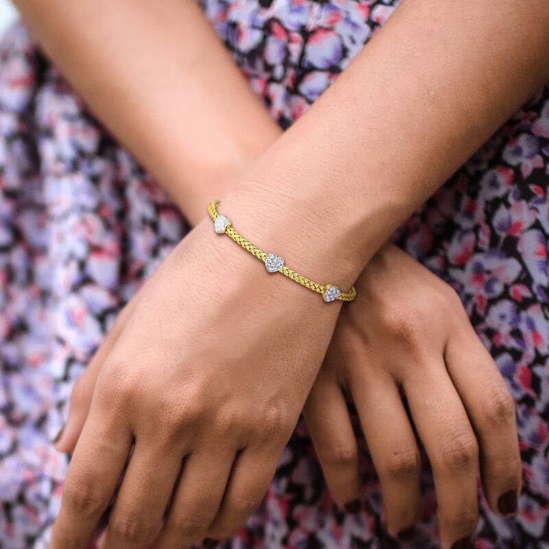 Miadora 4/5ct TGW Cubic Zirconia Weave Design Heart Open Bangle in Yellow Silver