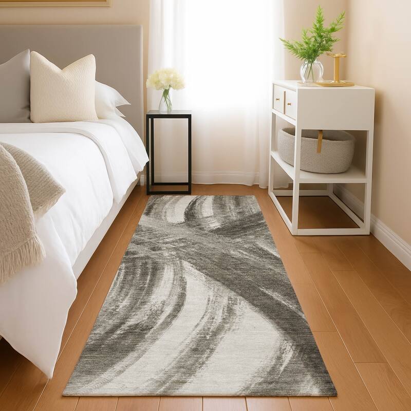 Machine Washable Indoor/ Outdoor Abstract Brushstroke Chantille Rug