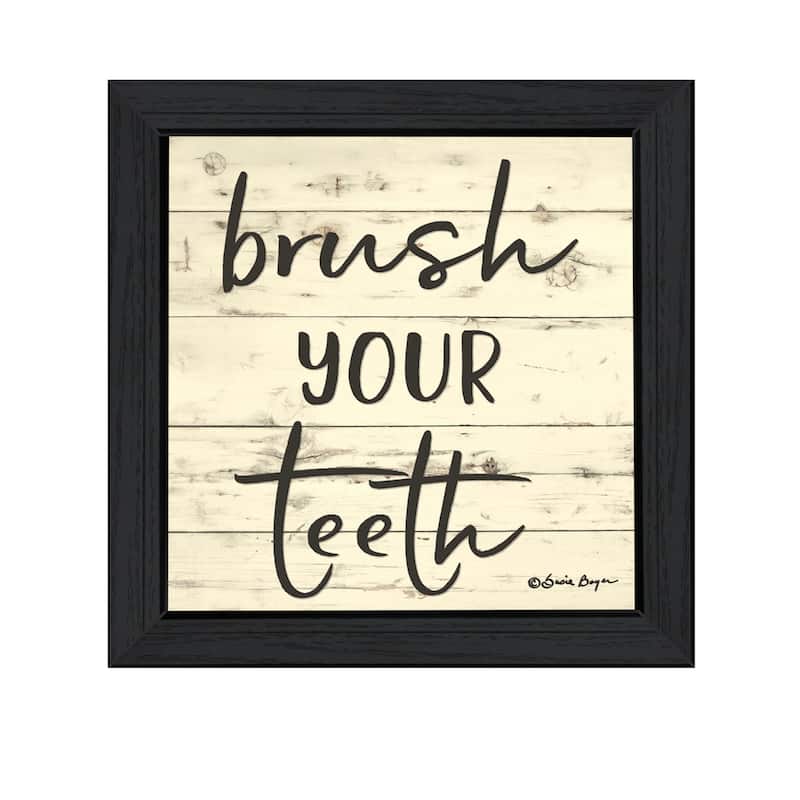 TrendyDecor4U Contemporary "Brush your Teeth" Framed Print Wall Art - Charcoal