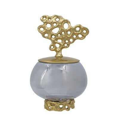 A&B Home Percy Aluminum Lidded Glass Jar - Grey/Gold