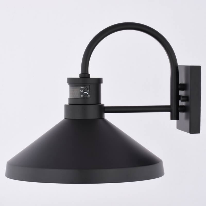 VAXCEL Highland Park Matte Black and White Motion Sensor Dusk to Dawn Outdoor Wall Sconce Light Fixture, Steel Shade