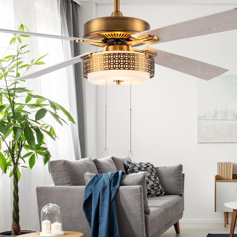 Dinah River of Goods Brass and Glass 52-Inch Ceiling Fan with Light - 52" x 52" x 12.5"/17.5"
