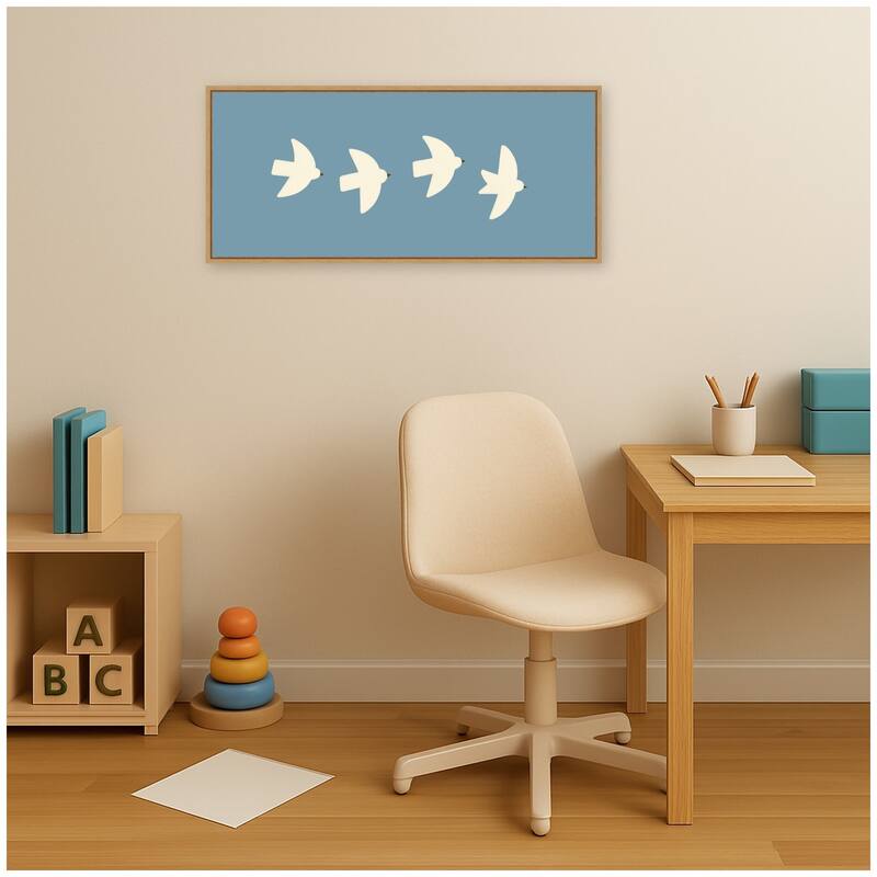 Kate and Laurel Minimalist Birds Panel Blue by Laura Moss Framed Canvas Wall Art Print
