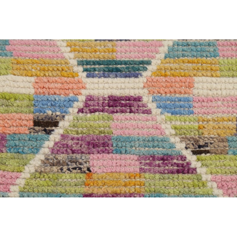 Multicolor Trellis Moroccan Runner Rug Hand-Knotted Wool Carpet - 2'7"x 12'10"
