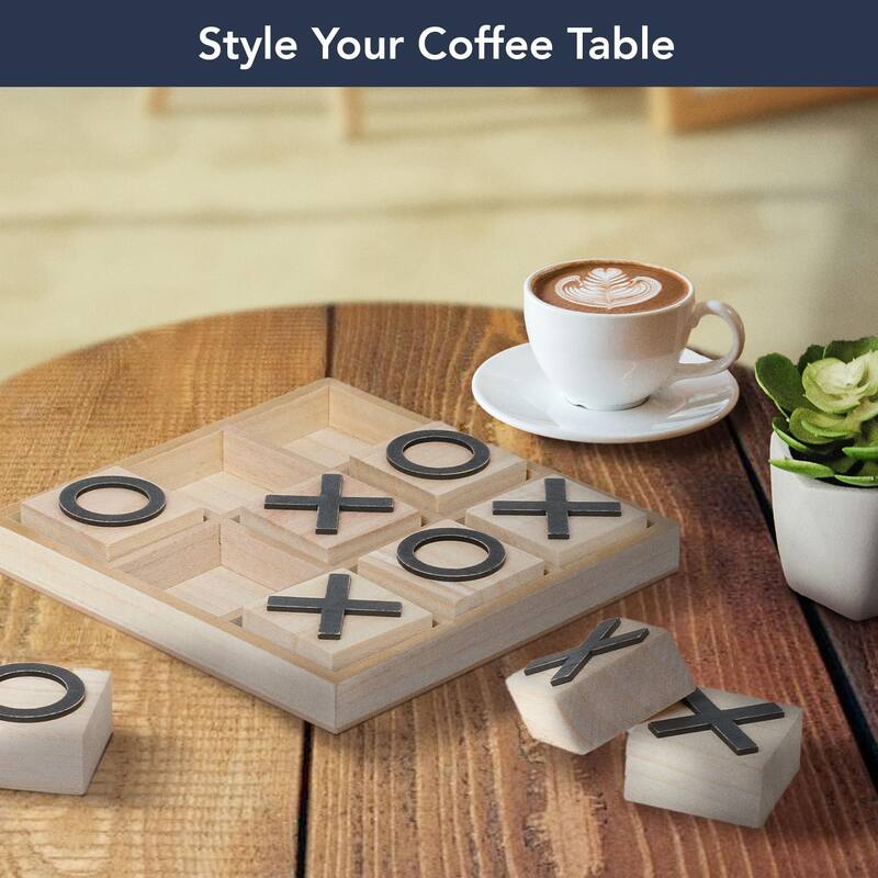 Wood Tic Tac Toe Game Board Tabletop Decor (9" x 9") - 9" x 9"