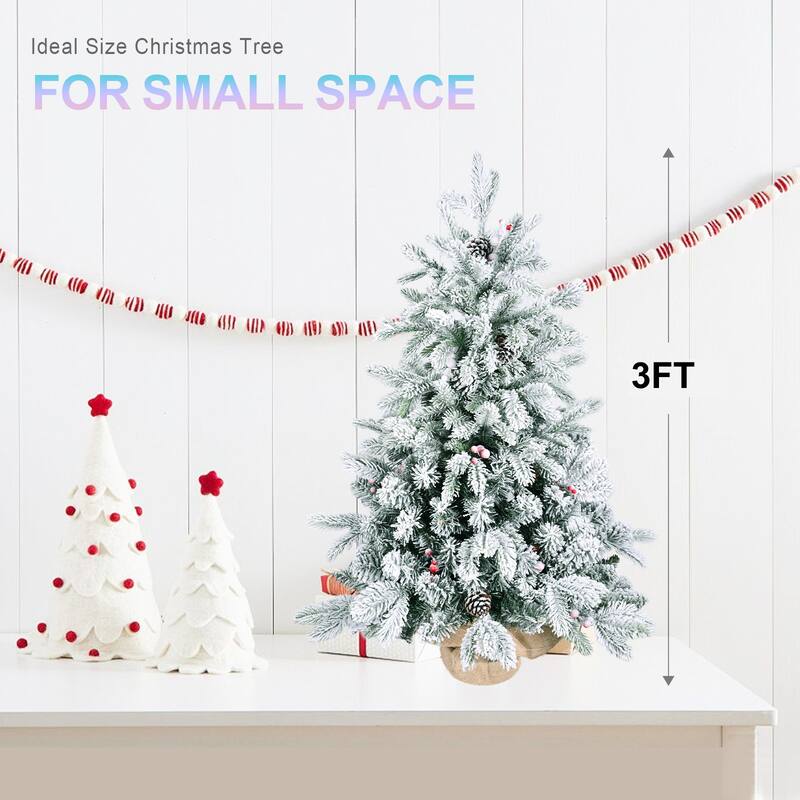 3FT Flocked Tabletop Christmas Tree with 14 Pine Cones & 14 Red Berrie