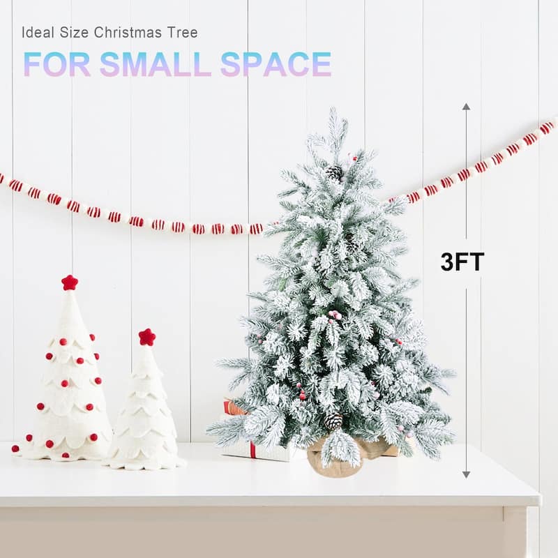 3ft Flocked Tabletop Christmas Tree With 355 Tips,Snowy Pe/Pvc Branches-Small Decorative Tree