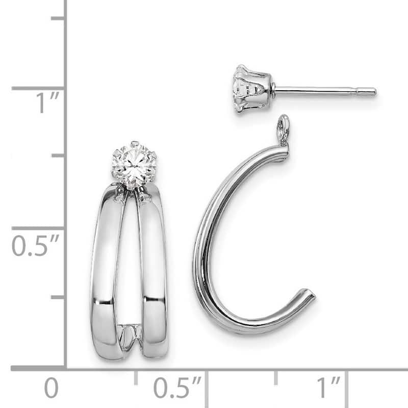 Curata 14k White Gold Post Earrings Polished With CZ Cubic Zirconia Stud Earrings Jackets - 18x9mm Wide
