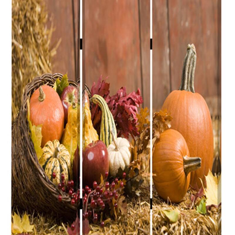 3 Panel Foldable Canvas Screen with Vegetable Still Print, Multicolor - 6 x 12