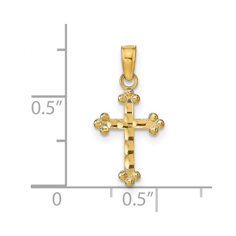Curata 14k Yellow Gold Diamond-cut Mini Budded Cross Pendant Necklace 12mm x 20mm