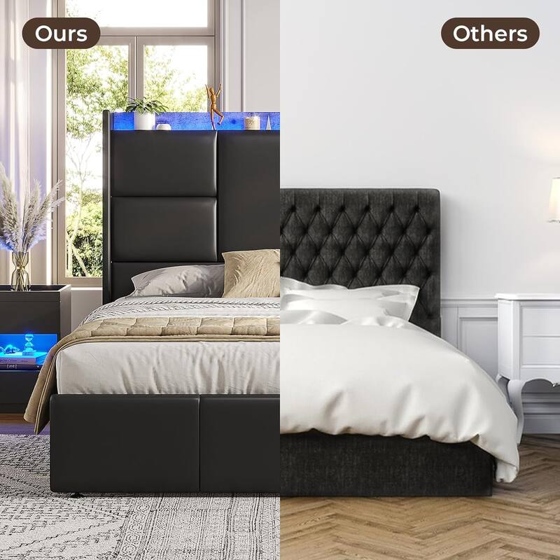 Bed Frame with Tall Stroage Headboard Platform Bed Frame