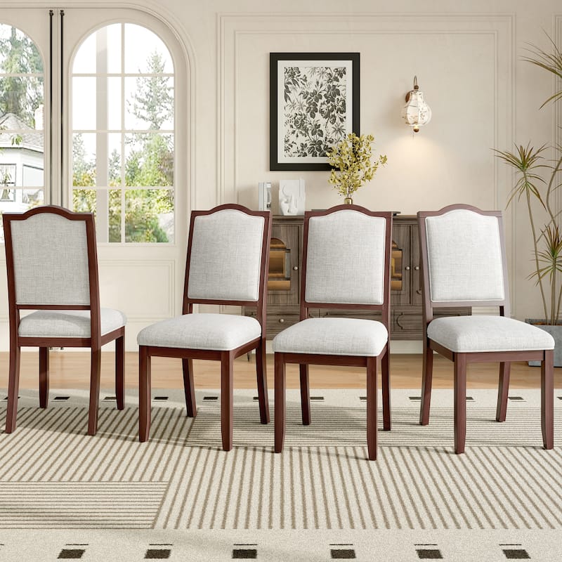 Farmhouse Dining Chairs Set of 4, Upholstered Dining Chairs with High Back, Modern Seating for Kitchen, Bedroom & Living Room - Cherry