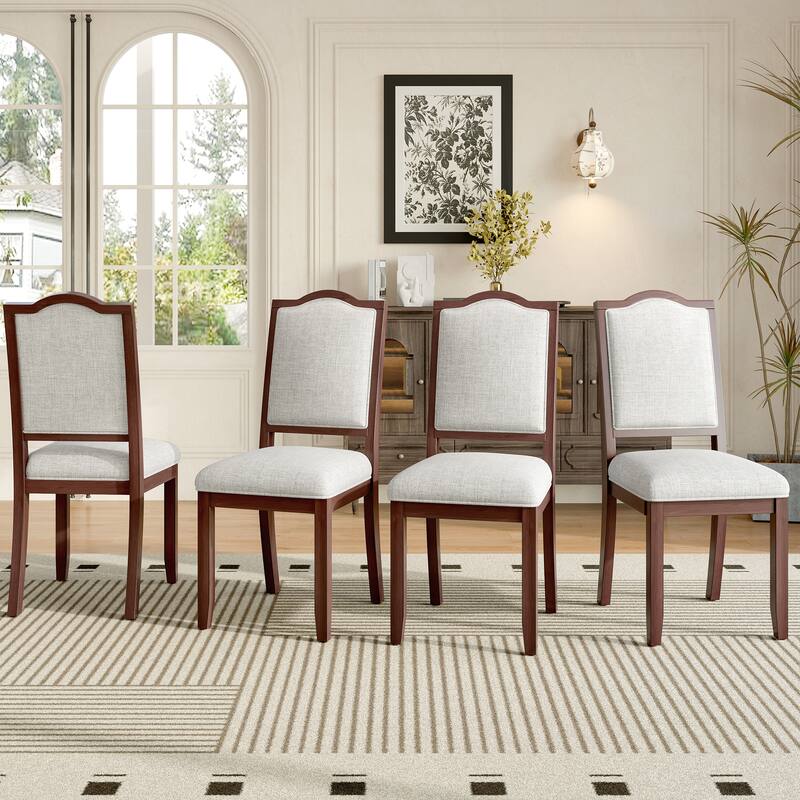 Farmhouse Dining Chairs Set of 4, Upholstered Dining Chairs with High Back, Modern Seating - Cherry/Tan
