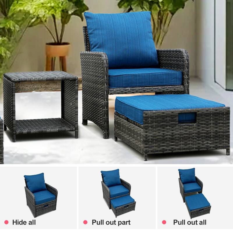 5 Pieces Wicker Outdoor Patio Conversation Furniture Set with Coffetable for Poolside Garden Balcony, Grey