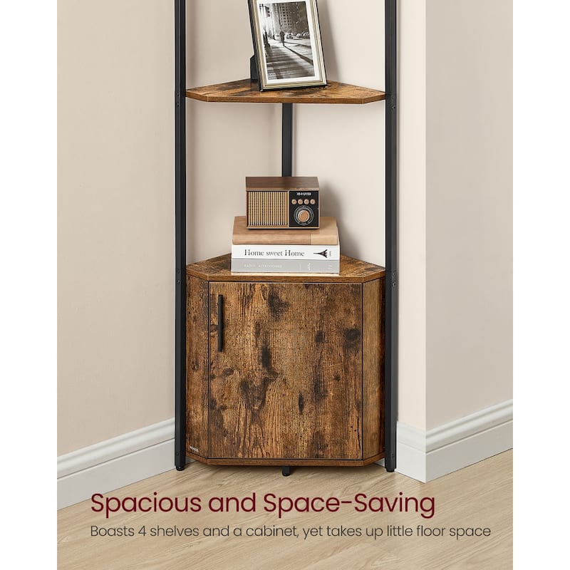 Corner Shelf Cabinet with Steel Frame and 5 Tier Storage - 10"D x 17.5"W x 58"H