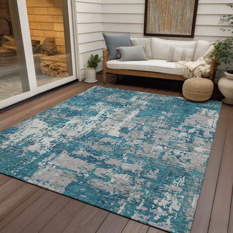 Machine Washable Indoor/ Outdoor Abstract Chantille Rug - Teal - 2'6" x 3'10"