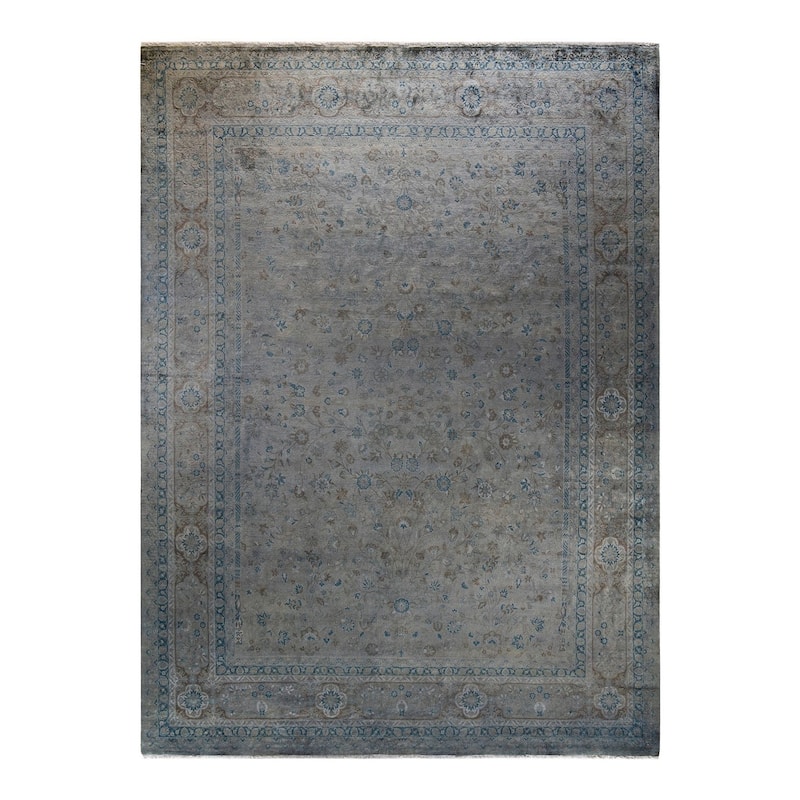 Overton Hand Knotted Wool Vintage Inspired Modern Contemporary Overdyed Gray Area Rug - 9' 1" x 12' 1"