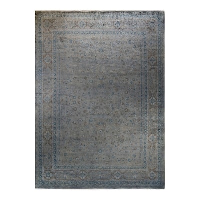 Overton Hand Knotted Wool Vintage Inspired Modern Contemporary Overdyed Gray Area Rug - 9' 1" x 12' 1"