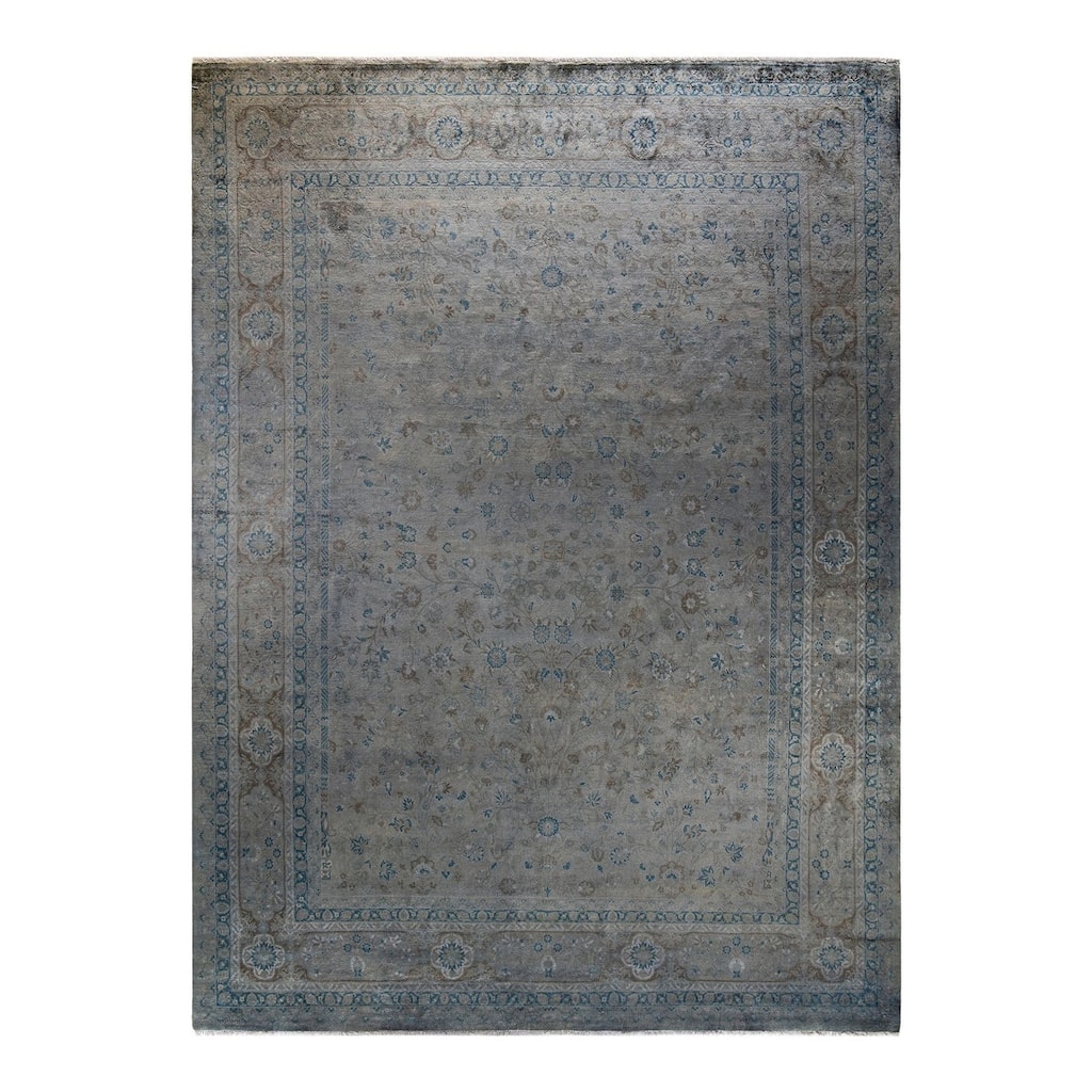 Overton Hand Knotted Wool Vintage Inspired Modern Contemporary Overdyed Gray Area Rug - 9' 1" x 12' 1"