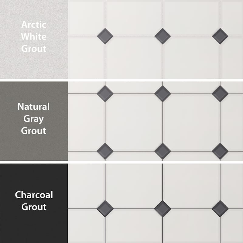 Merola Tile Vaudeville Octagon Nacar with Taco Antracita 7-7/8" x 7-7/8" Porcelain Floor and Wall Tile